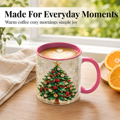 #pl[11oz|Pink] Jeweled Christmas Tree Coffee Mug, Festive Ornament Mug, Ceramic Cup