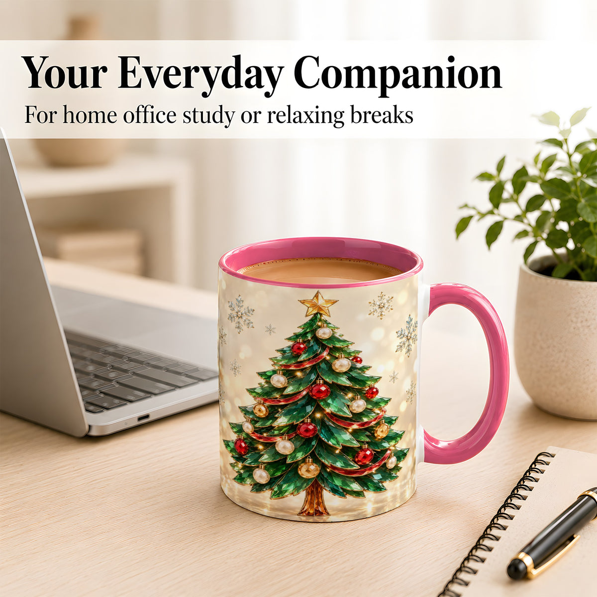 #pl[11oz|Pink] Jeweled Christmas Tree Coffee Mug, Festive Ornament Mug, Ceramic Cup