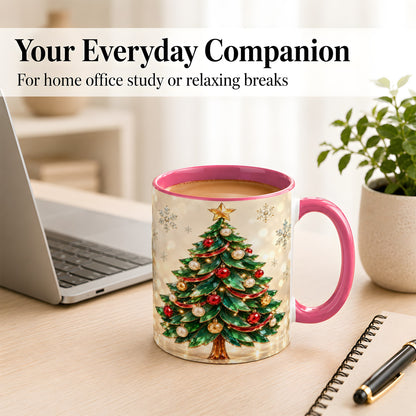 #pl[11oz|Pink] Jeweled Christmas Tree Coffee Mug, Festive Ornament Mug, Ceramic Cup