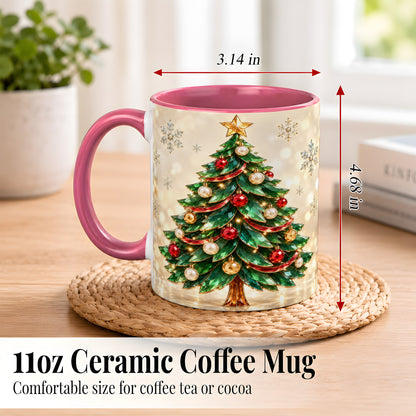 #pl[11oz|Pink] Jeweled Christmas Tree Coffee Mug, Festive Ornament Mug, Ceramic Cup