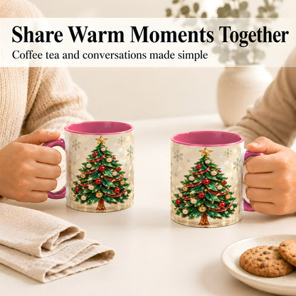 #pl[11oz|Pink] Jeweled Christmas Tree Coffee Mug, Festive Ornament Mug, Ceramic Cup