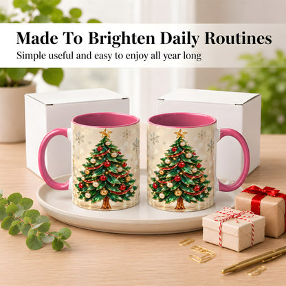 #pl[11oz|Pink] Jeweled Christmas Tree Coffee Mug, Festive Ornament Mug, Ceramic Cup