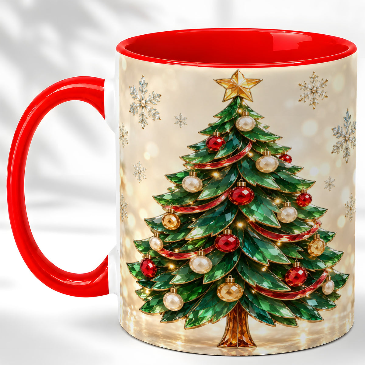 Jeweled Christmas Tree Coffee Mug, Festive Ornament Mug, Ceramic Cup
