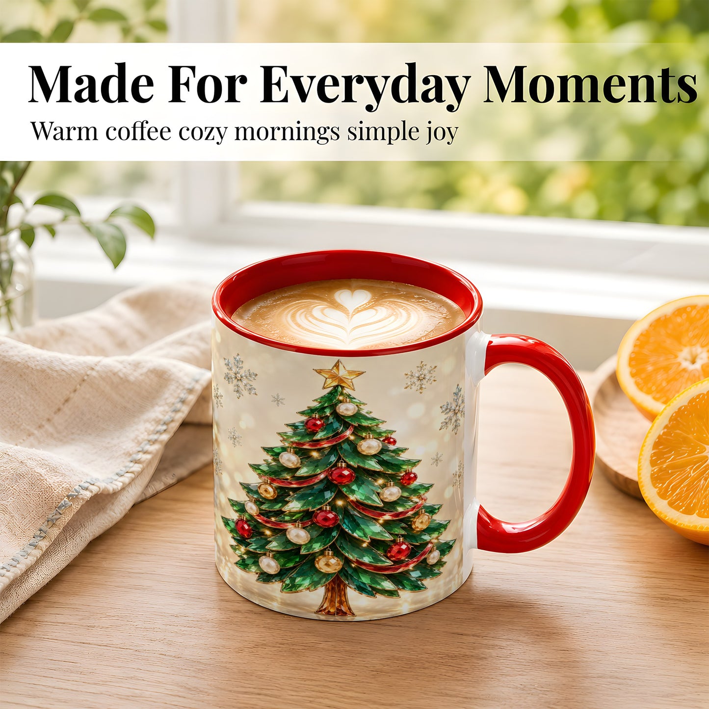 #pl[11oz|Red] Jeweled Christmas Tree Coffee Mug, Festive Ornament Mug, Ceramic Cup