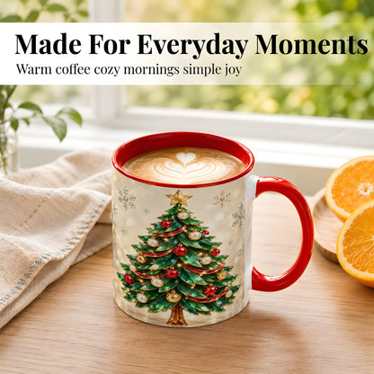 #pl[11oz|Red] Jeweled Christmas Tree Coffee Mug, Festive Ornament Mug, Ceramic Cup