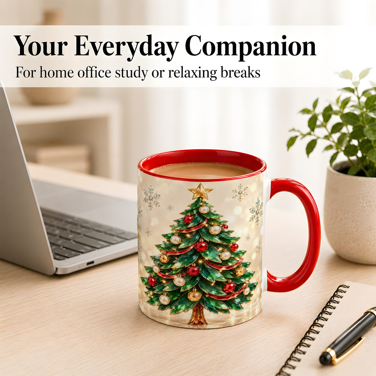 #pl[11oz|Red] Jeweled Christmas Tree Coffee Mug, Festive Ornament Mug, Ceramic Cup