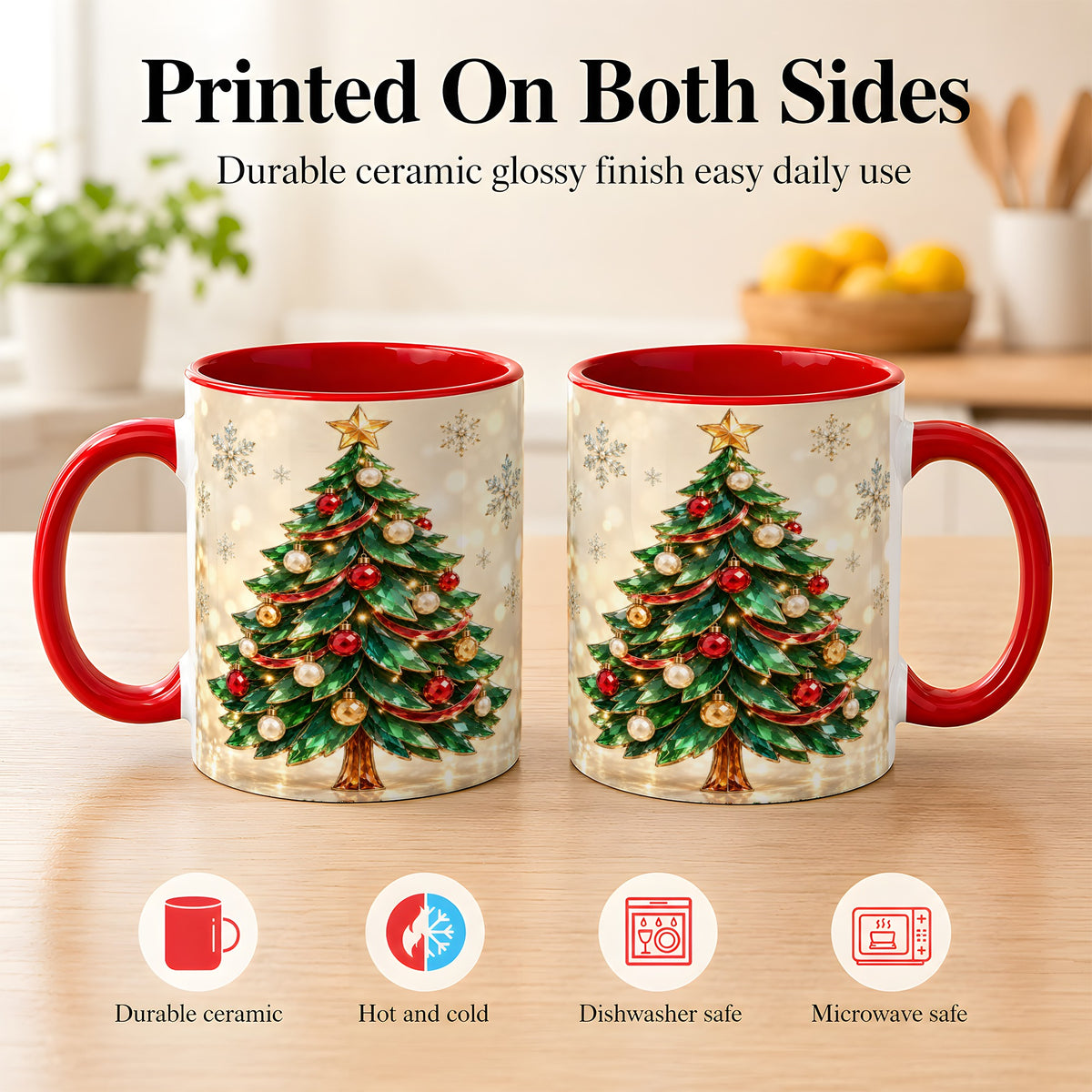 #pl[11oz|Red] Jeweled Christmas Tree Coffee Mug, Festive Ornament Mug, Ceramic Cup