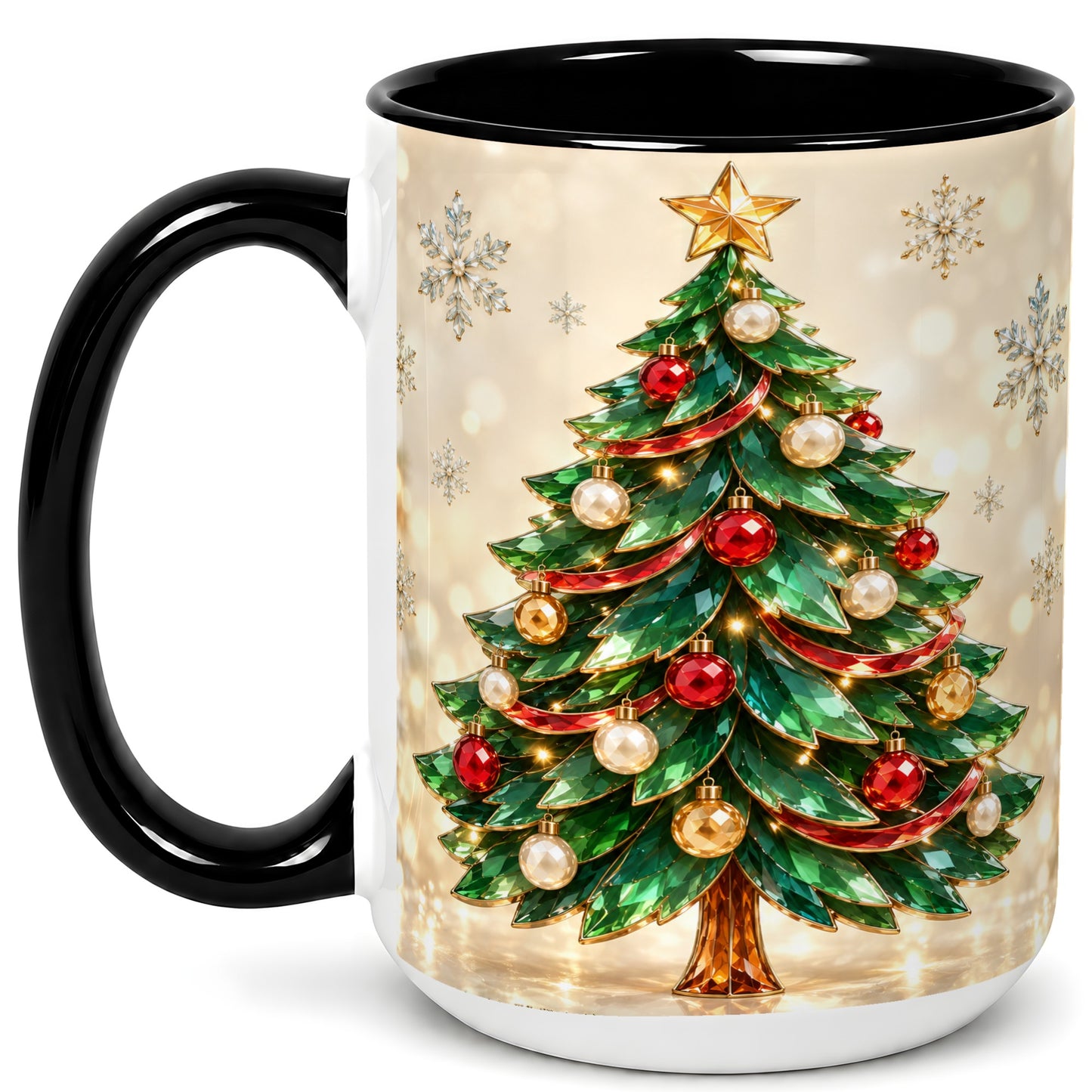 #pl[15oz|Black] Jeweled Christmas Tree Coffee Mug, Festive Ornament Mug, Ceramic Cup