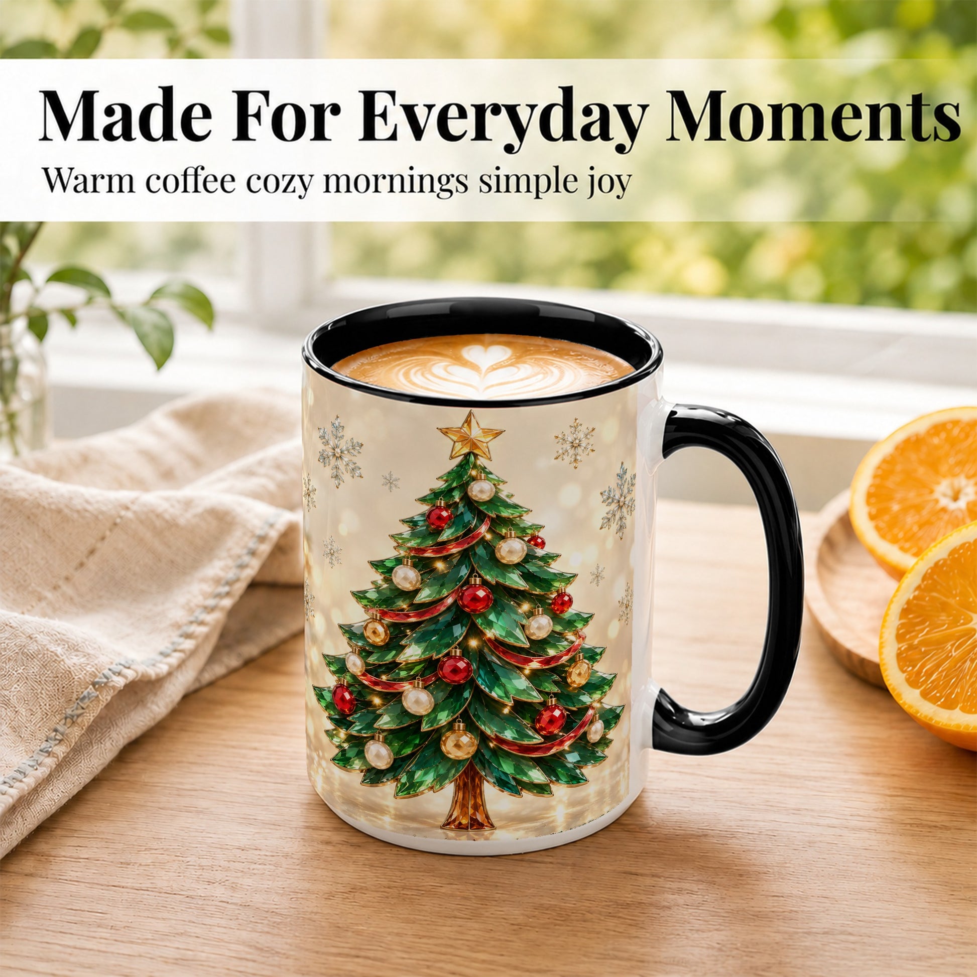 #pl[15oz|Black] Jeweled Christmas Tree Coffee Mug, Festive Ornament Mug, Ceramic Cup