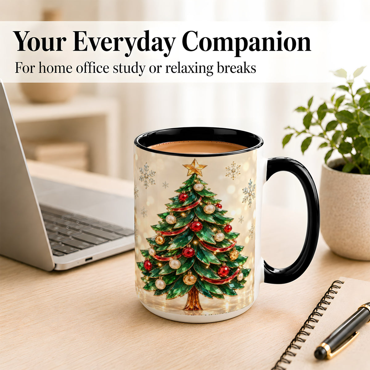 #pl[15oz|Black] Jeweled Christmas Tree Coffee Mug, Festive Ornament Mug, Ceramic Cup
