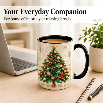 #pl[15oz|Black] Jeweled Christmas Tree Coffee Mug, Festive Ornament Mug, Ceramic Cup