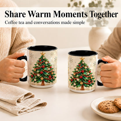#pl[15oz|Black] Jeweled Christmas Tree Coffee Mug, Festive Ornament Mug, Ceramic Cup