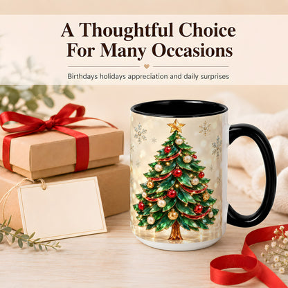 #pl[15oz|Black] Jeweled Christmas Tree Coffee Mug, Festive Ornament Mug, Ceramic Cup