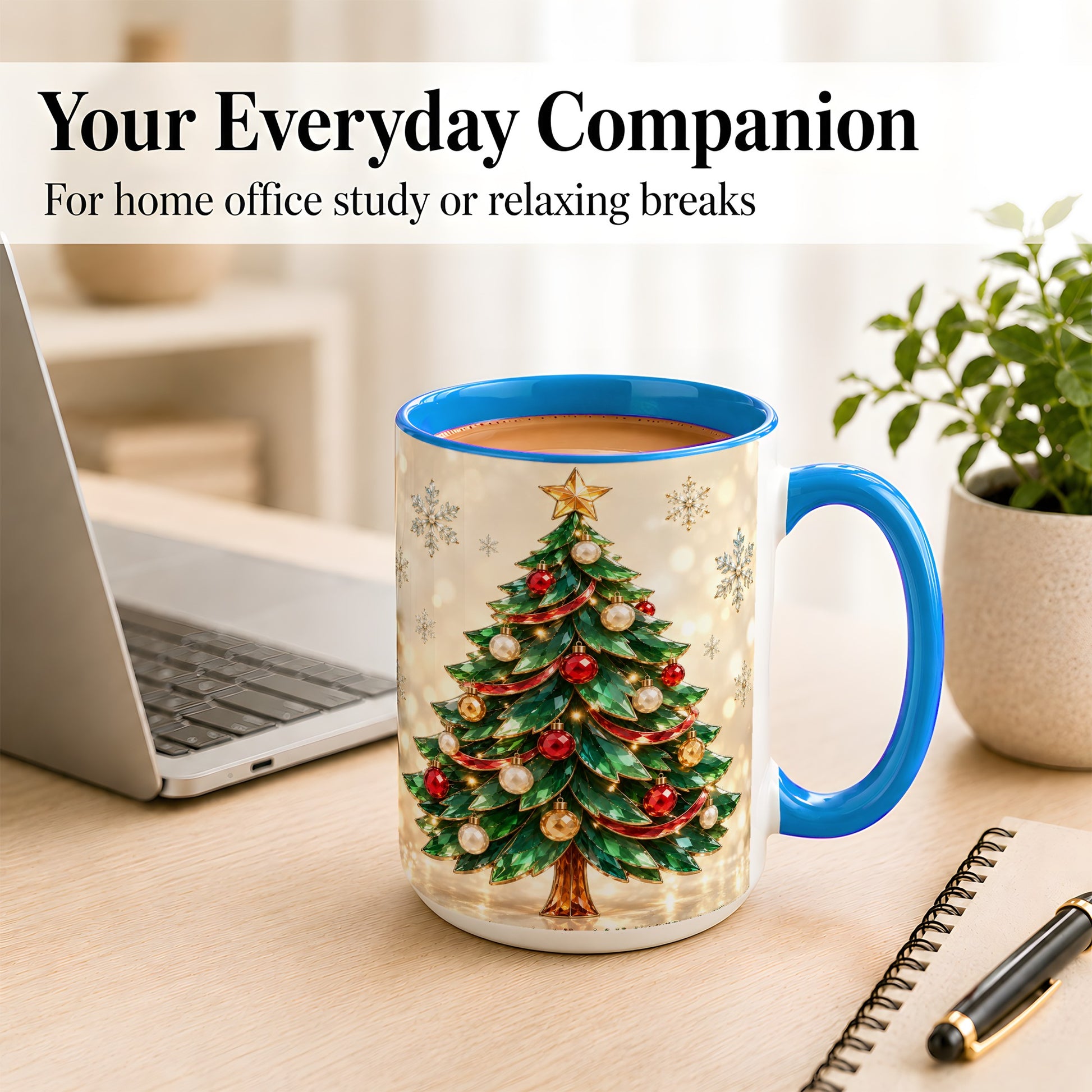 #pl[15oz|Blue] Jeweled Christmas Tree Coffee Mug, Festive Ornament Mug, Ceramic Cup