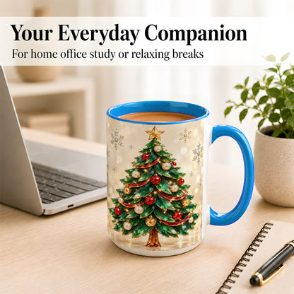#pl[15oz|Blue] Jeweled Christmas Tree Coffee Mug, Festive Ornament Mug, Ceramic Cup
