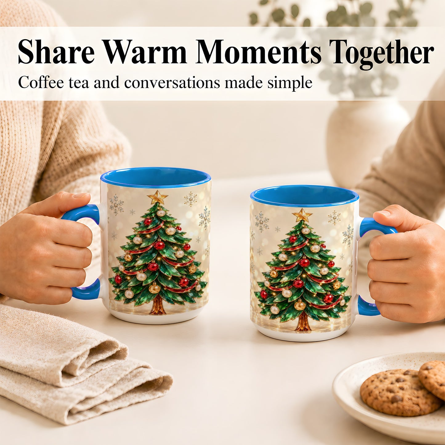 #pl[15oz|Blue] Jeweled Christmas Tree Coffee Mug, Festive Ornament Mug, Ceramic Cup