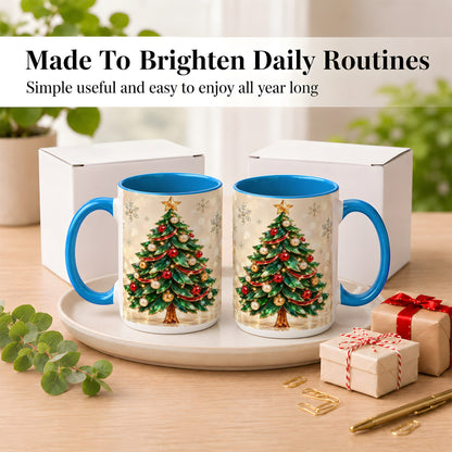 #pl[15oz|Blue] Jeweled Christmas Tree Coffee Mug, Festive Ornament Mug, Ceramic Cup