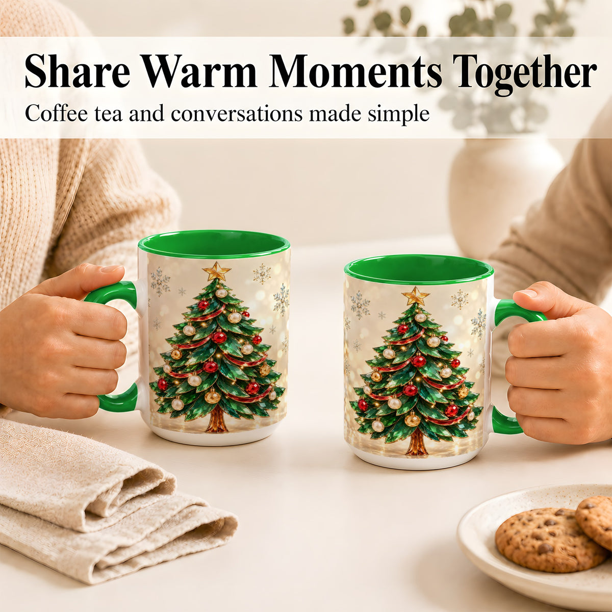 #pl[15oz|Green] Jeweled Christmas Tree Coffee Mug, Festive Ornament Mug, Ceramic Cup