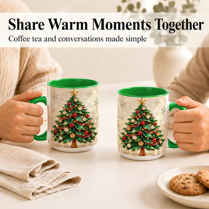 #pl[15oz|Green] Jeweled Christmas Tree Coffee Mug, Festive Ornament Mug, Ceramic Cup