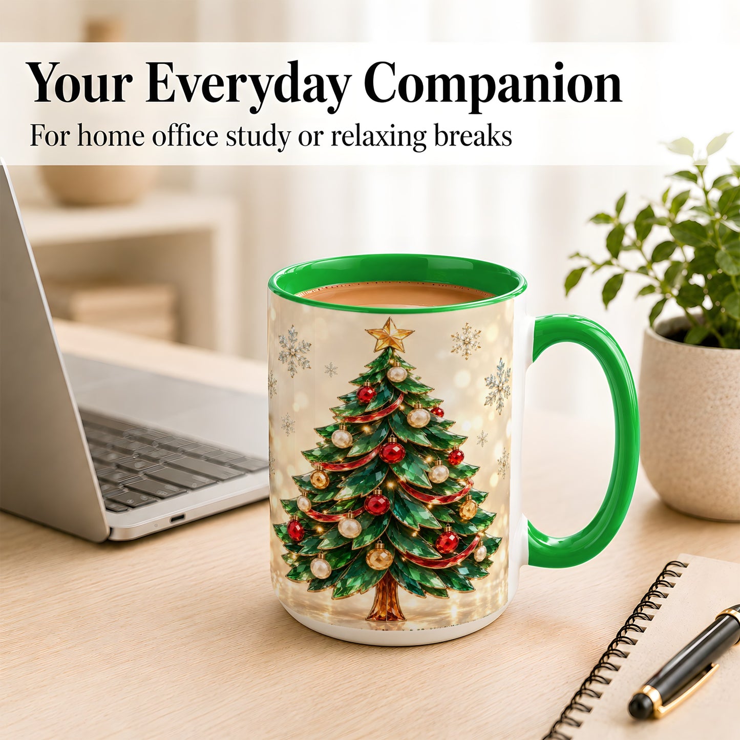 #pl[15oz|Green] Jeweled Christmas Tree Coffee Mug, Festive Ornament Mug, Ceramic Cup