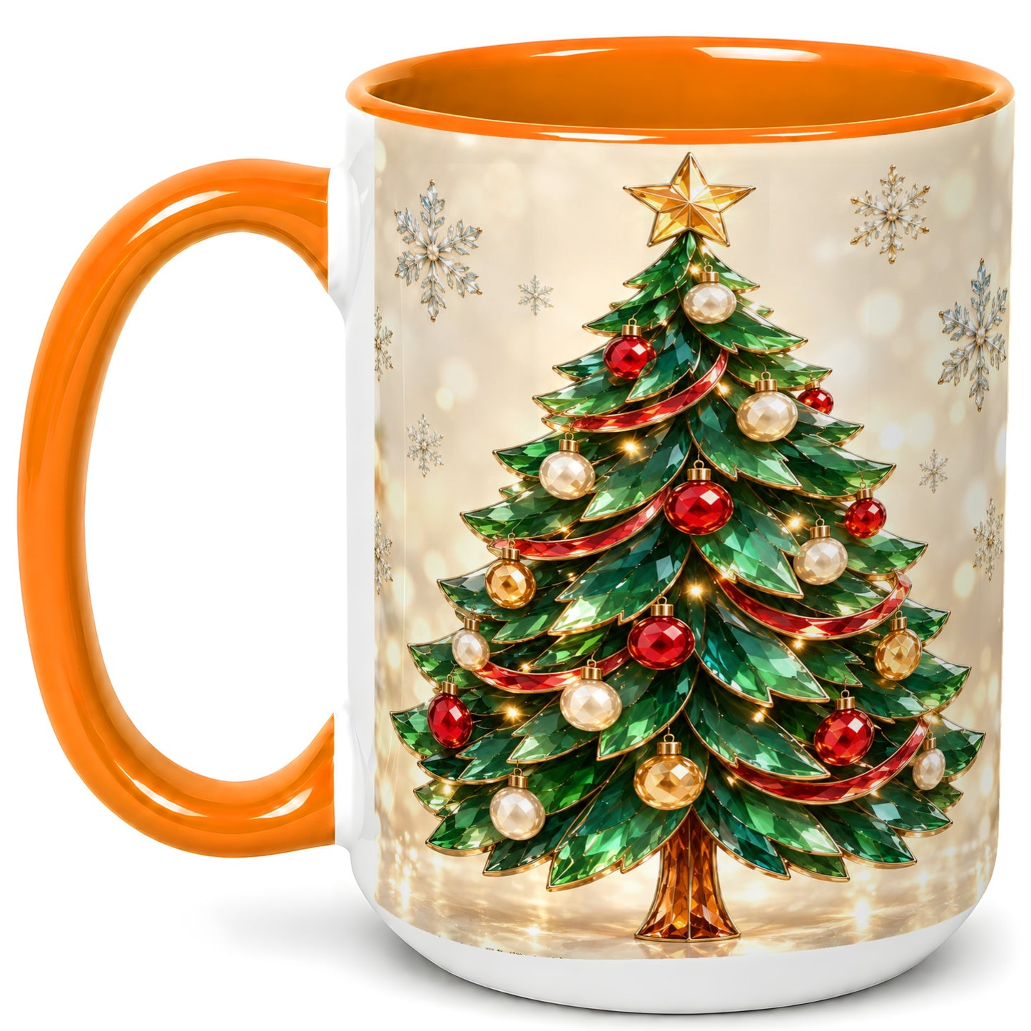 #pl[15oz|Orange] Jeweled Christmas Tree Coffee Mug, Festive Ornament Mug, Ceramic Cup