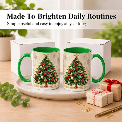 #pl[15oz|Green] Jeweled Christmas Tree Coffee Mug, Festive Ornament Mug, Ceramic Cup