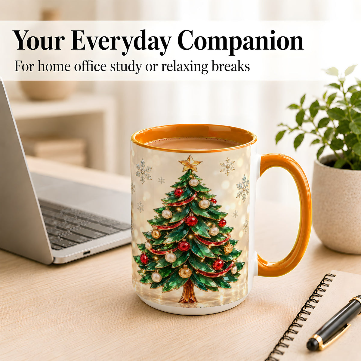 #pl[15oz|Orange] Jeweled Christmas Tree Coffee Mug, Festive Ornament Mug, Ceramic Cup