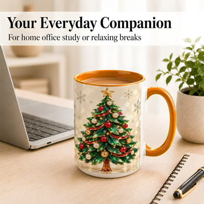 #pl[15oz|Orange] Jeweled Christmas Tree Coffee Mug, Festive Ornament Mug, Ceramic Cup