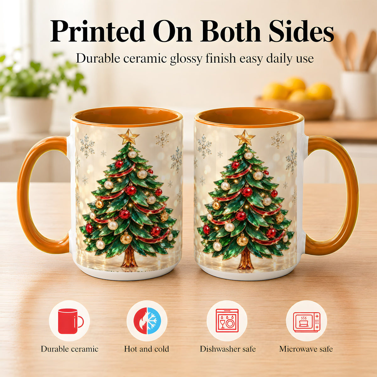 #pl[15oz|Orange] Jeweled Christmas Tree Coffee Mug, Festive Ornament Mug, Ceramic Cup