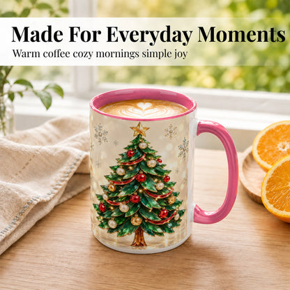 #pl[15oz|Pink] Jeweled Christmas Tree Coffee Mug, Festive Ornament Mug, Ceramic Cup