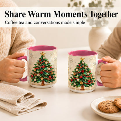 #pl[15oz|Pink] Jeweled Christmas Tree Coffee Mug, Festive Ornament Mug, Ceramic Cup