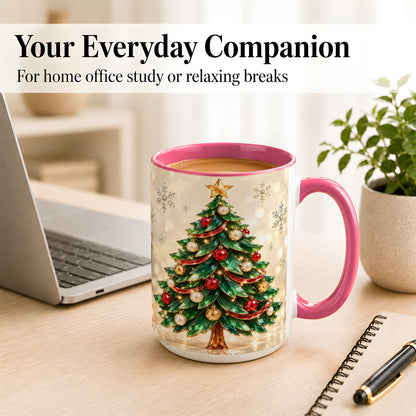 #pl[15oz|Pink] Jeweled Christmas Tree Coffee Mug, Festive Ornament Mug, Ceramic Cup