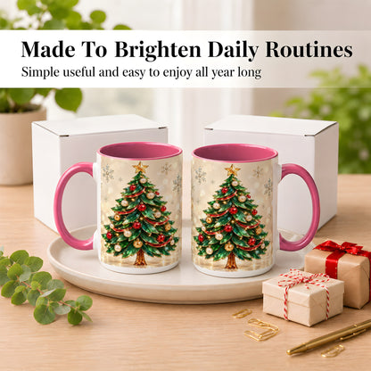 #pl[15oz|Pink] Jeweled Christmas Tree Coffee Mug, Festive Ornament Mug, Ceramic Cup