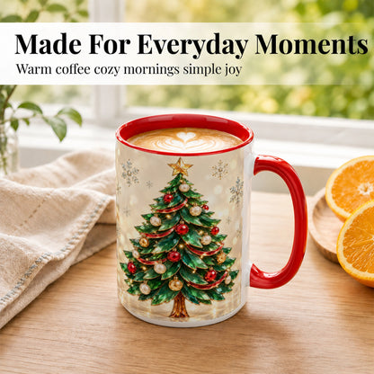 #pl[15oz|Red] Jeweled Christmas Tree Coffee Mug, Festive Ornament Mug, Ceramic Cup