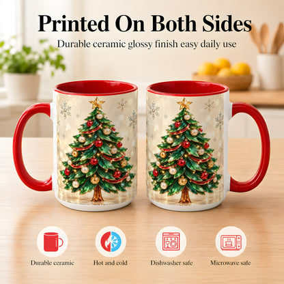 #pl[15oz|Red] Jeweled Christmas Tree Coffee Mug, Festive Ornament Mug, Ceramic Cup