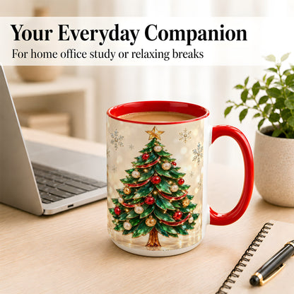 #pl[15oz|Red] Jeweled Christmas Tree Coffee Mug, Festive Ornament Mug, Ceramic Cup