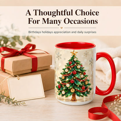 #pl[15oz|Red] Jeweled Christmas Tree Coffee Mug, Festive Ornament Mug, Ceramic Cup