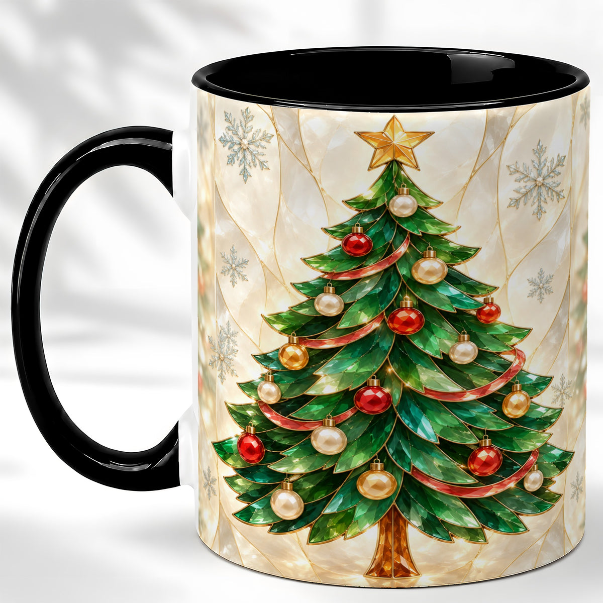 #pl[11oz|Black] Jeweled Christmas Tree Coffee Mug, Holiday Ornament Mug, Ceramic Cup