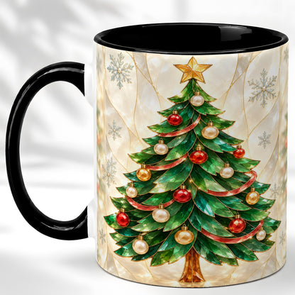 #pl[11oz|Black] Jeweled Christmas Tree Coffee Mug, Holiday Ornament Mug, Ceramic Cup