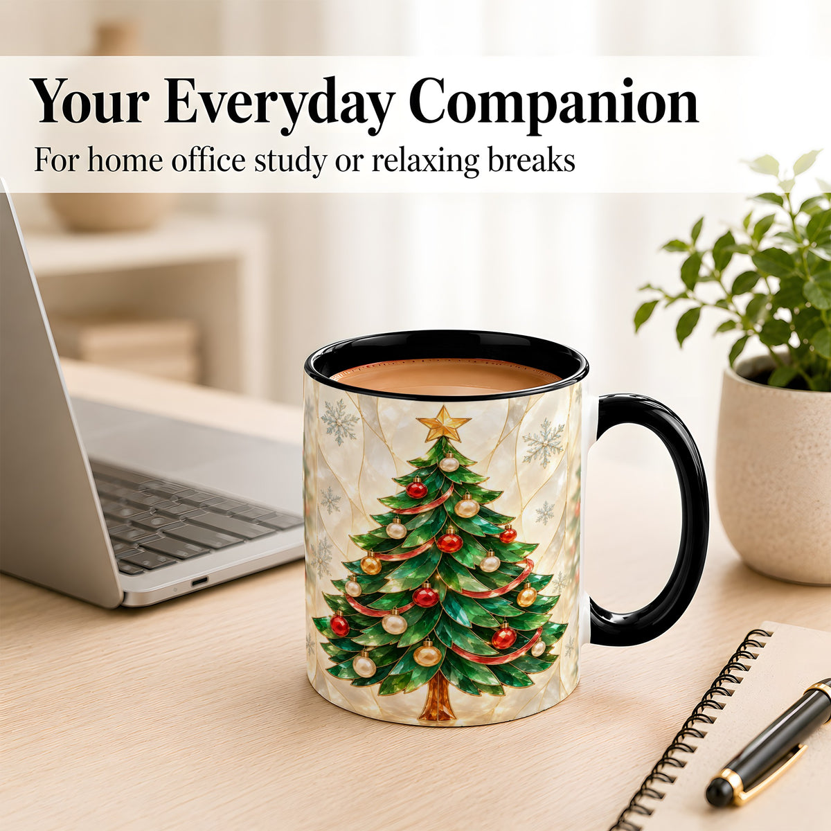 #pl[11oz|Black] Jeweled Christmas Tree Coffee Mug, Holiday Ornament Mug, Ceramic Cup