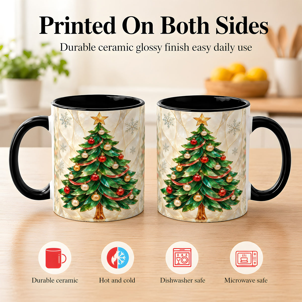#pl[11oz|Black] Jeweled Christmas Tree Coffee Mug, Holiday Ornament Mug, Ceramic Cup