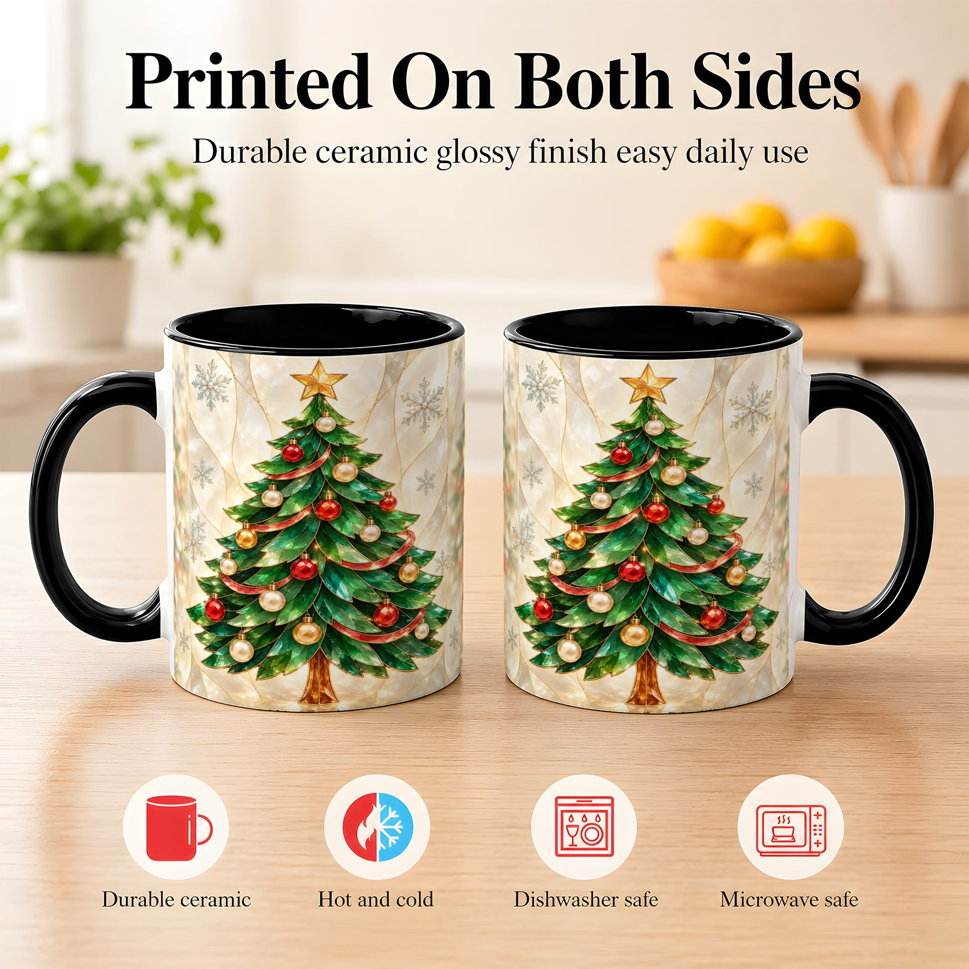 #pl[11oz|Black] Jeweled Christmas Tree Coffee Mug, Holiday Ornament Mug, Ceramic Cup