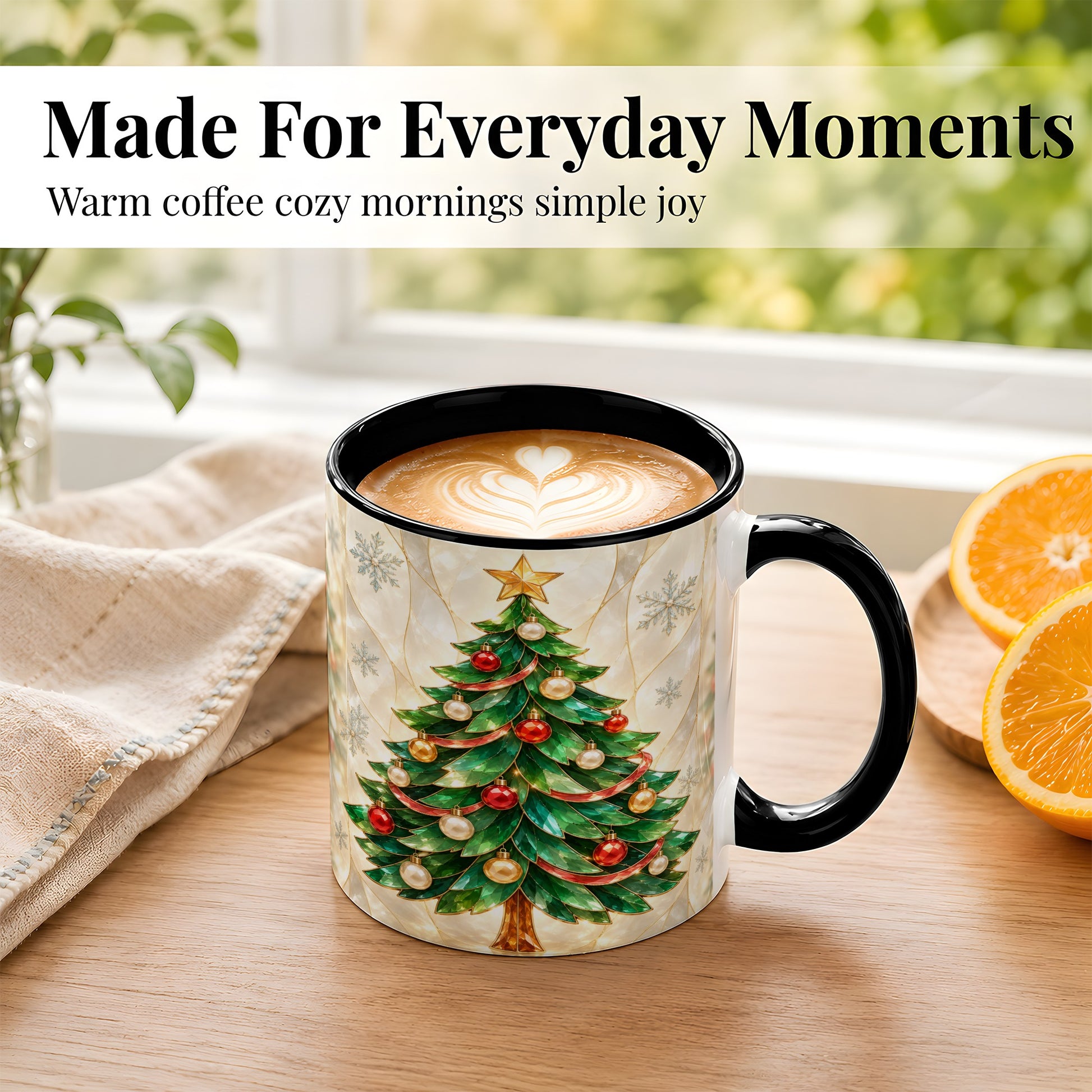 #pl[11oz|Black] Jeweled Christmas Tree Coffee Mug, Holiday Ornament Mug, Ceramic Cup