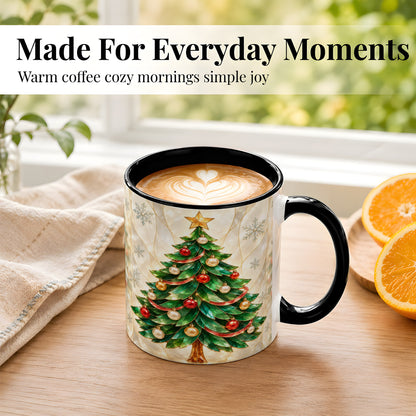 #pl[11oz|Black] Jeweled Christmas Tree Coffee Mug, Holiday Ornament Mug, Ceramic Cup
