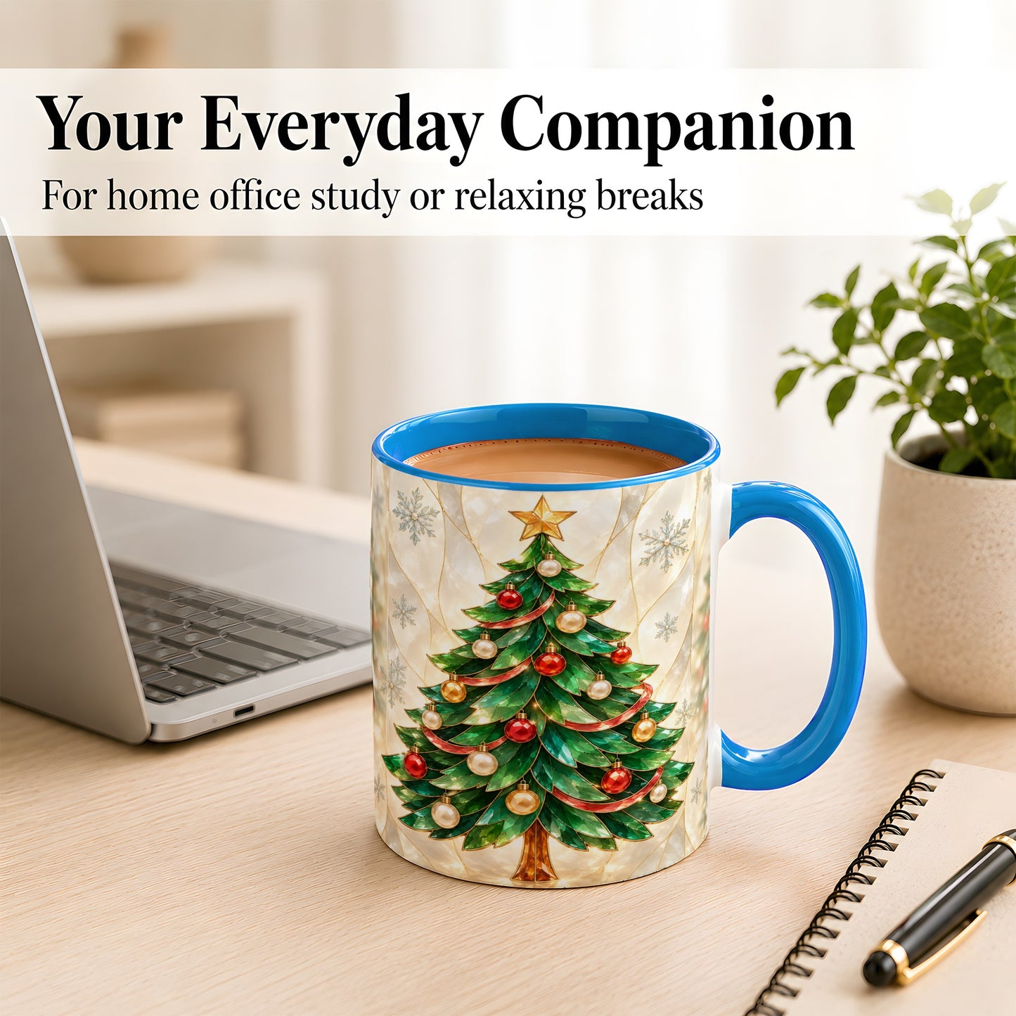 #pl[11oz|Blue] Jeweled Christmas Tree Coffee Mug, Holiday Ornament Mug, Ceramic Cup