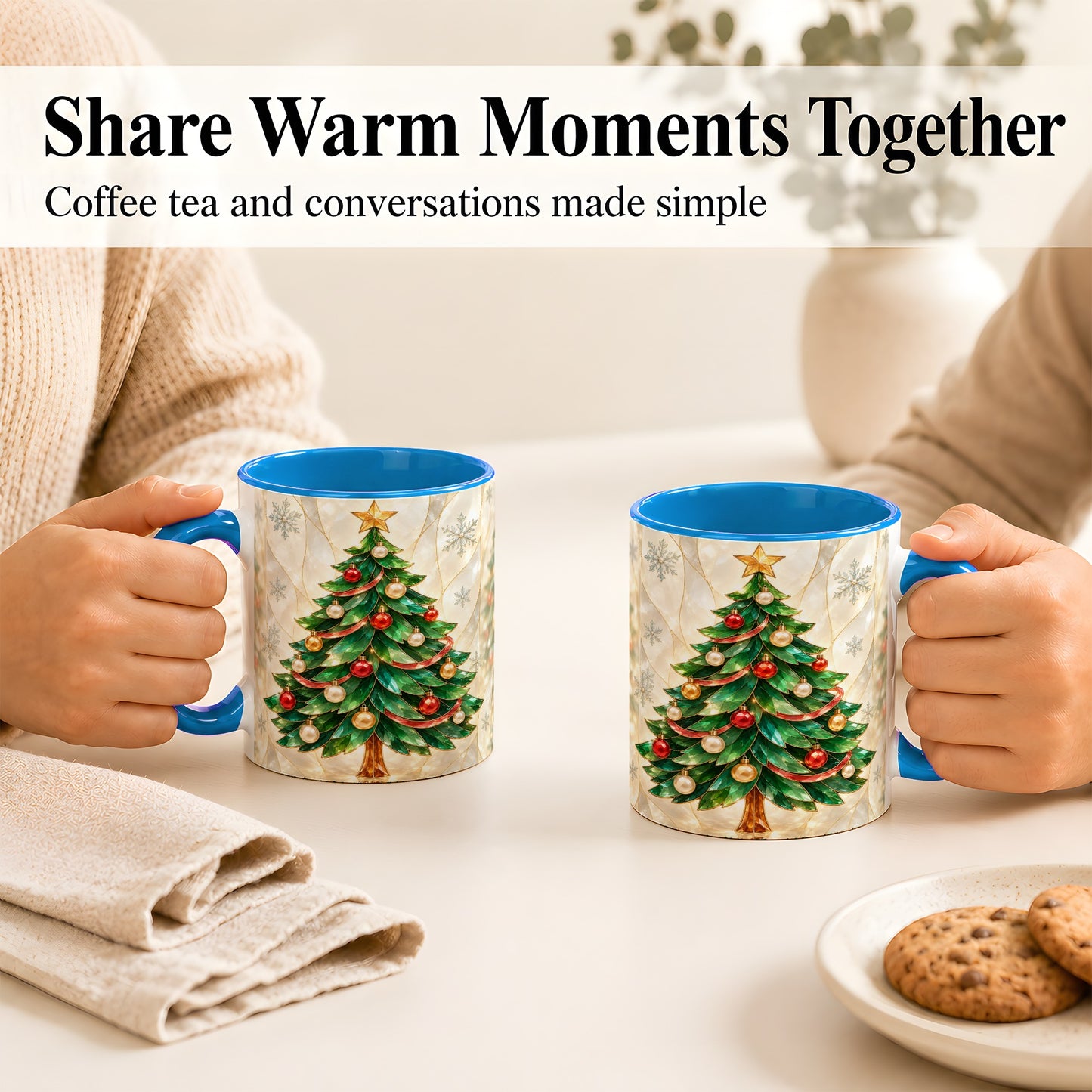 #pl[11oz|Blue] Jeweled Christmas Tree Coffee Mug, Holiday Ornament Mug, Ceramic Cup