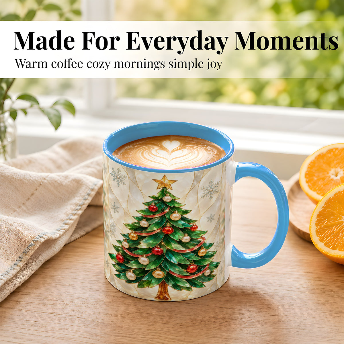#pl[11oz|Blue] Jeweled Christmas Tree Coffee Mug, Holiday Ornament Mug, Ceramic Cup