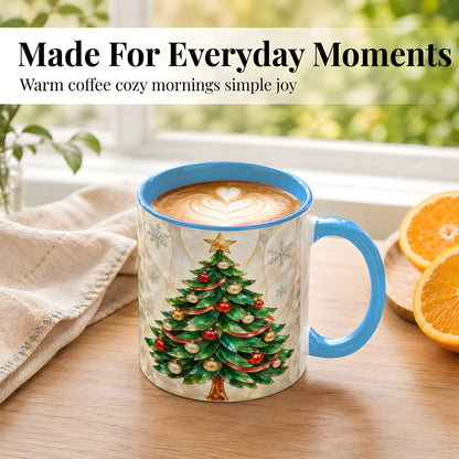 #pl[11oz|Blue] Jeweled Christmas Tree Coffee Mug, Holiday Ornament Mug, Ceramic Cup