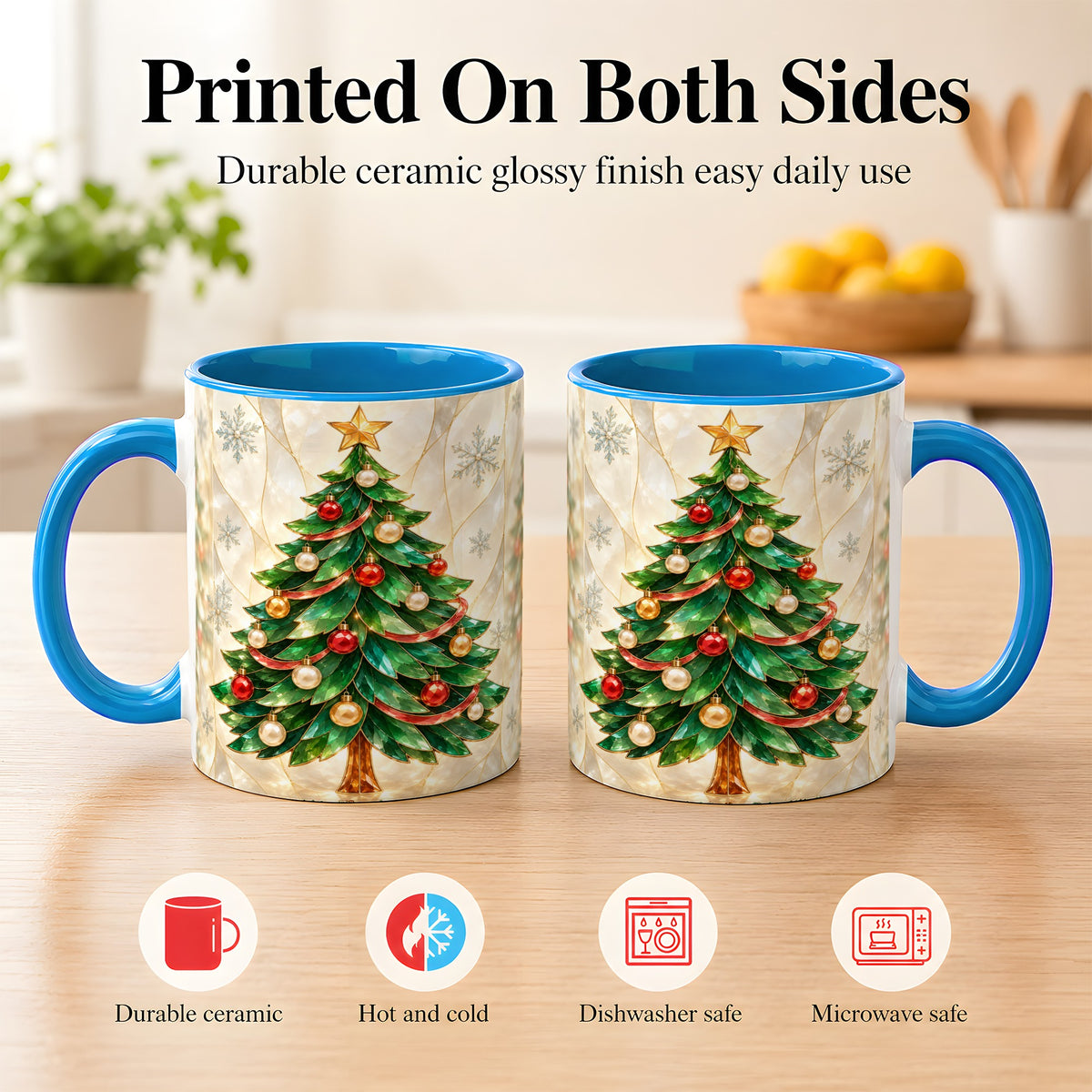 #pl[11oz|Blue] Jeweled Christmas Tree Coffee Mug, Holiday Ornament Mug, Ceramic Cup