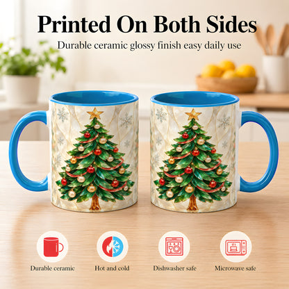 #pl[11oz|Blue] Jeweled Christmas Tree Coffee Mug, Holiday Ornament Mug, Ceramic Cup